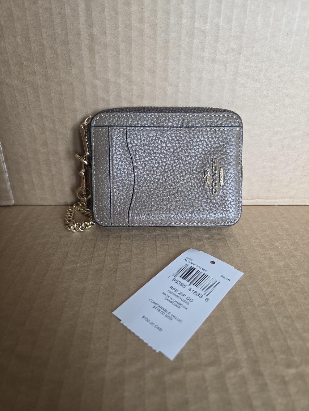 Coach Zip Card Case In Dark Stone